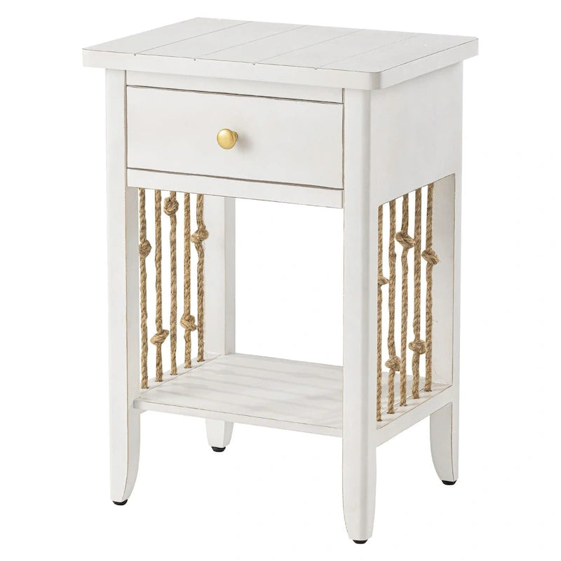 Table d'appoint blanche vieillie COSIEST avec tiroir - 14P x 18L x 26,4H