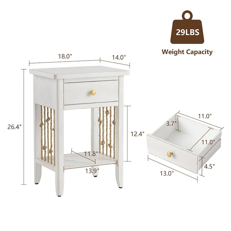 Table d'appoint blanche vieillie COSIEST avec tiroir - 14P x 18L x 26,4H