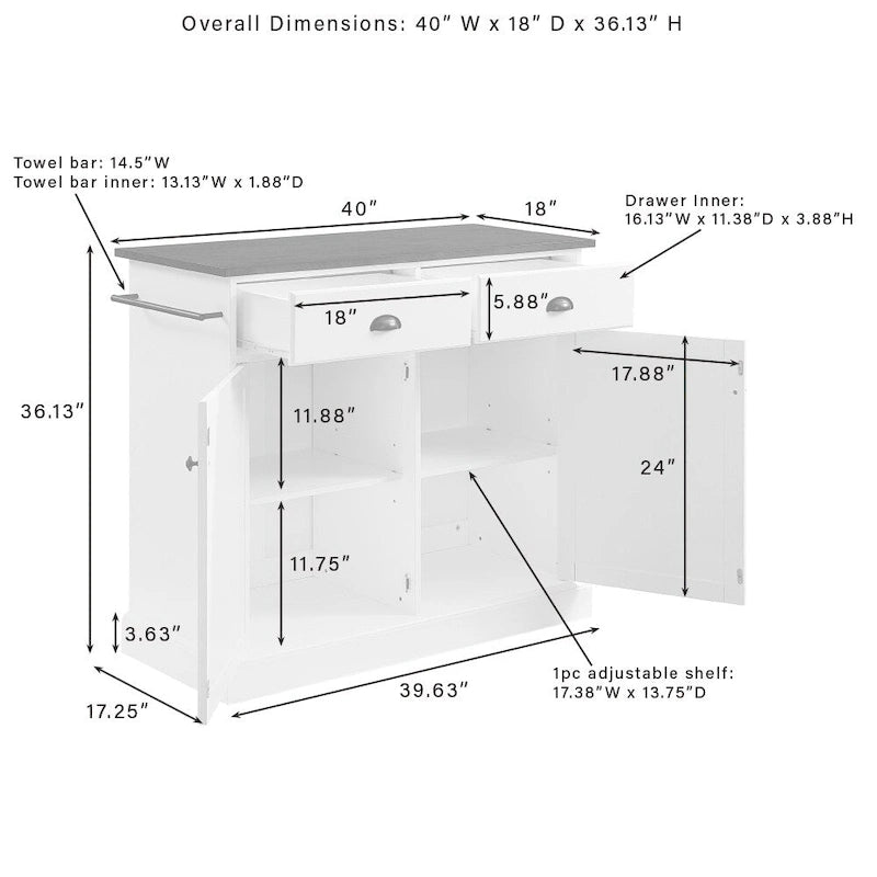 Îlot de cuisine Shoreline - 18p x 40L x 36,13h