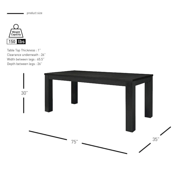 Table de salle à manger rectangulaire de 75 po avec pieds carrés