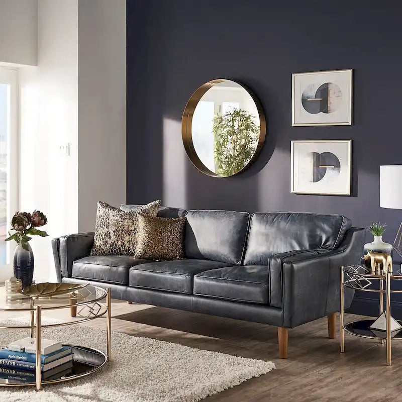 Darius Blue Oxford Leather Sofa by  