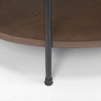 Table basse ovale avec plateau en marbre blanc et étagère en bois brun foncé