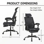 Chaise de bureau ergonomique pivotante en maille avec repose-pieds