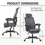 Chaise de bureau ergonomique pivotante en maille avec repose-pieds