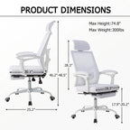 Chaise de bureau ergonomique pivotante en maille avec repose-pieds