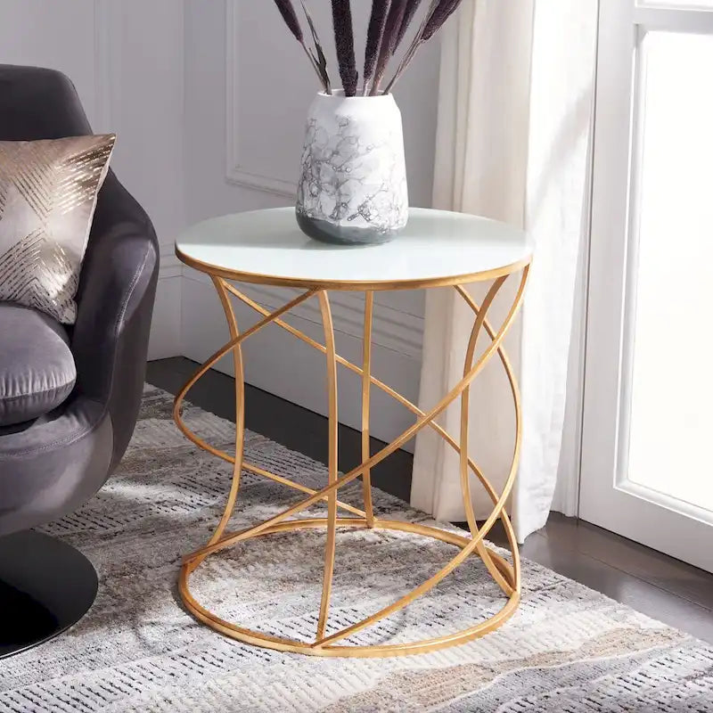   Treasures Jeanine Gold/ White Top Accent Table - 20 x 20 x 21.2 - 20Wx20Dx21H