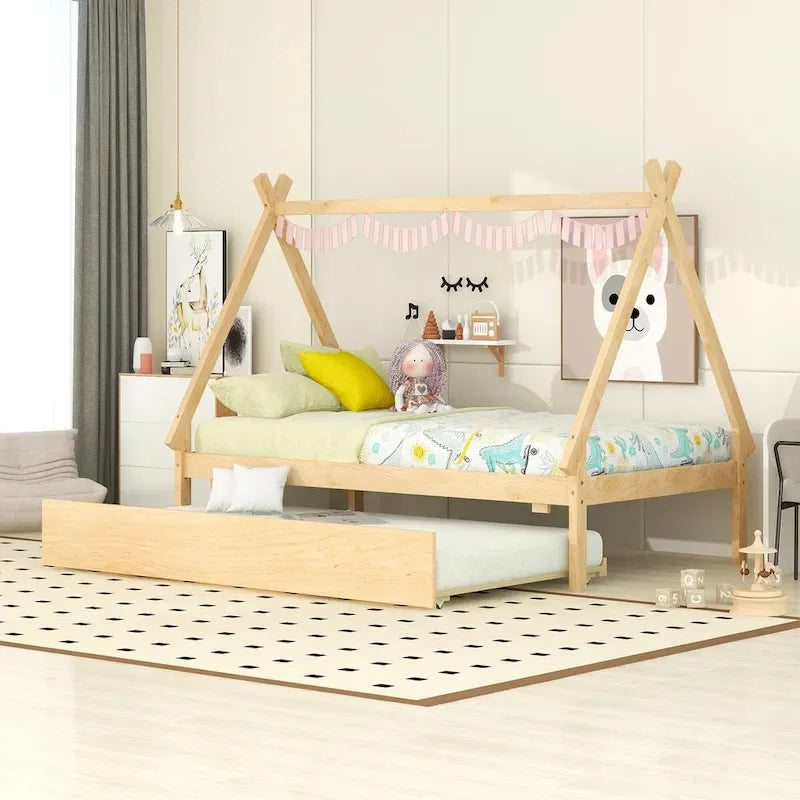 Lit tipi de chambre double avec lit gigogne