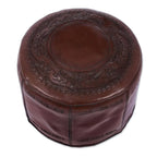 Pouf ottoman en cuir ciselé fait main, élégance espagnole (Pérou)