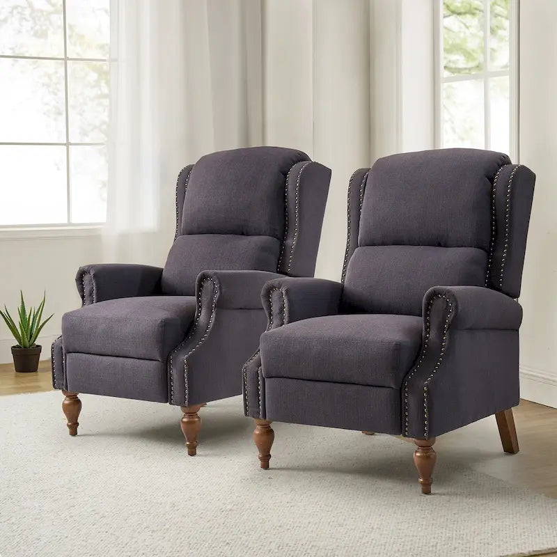 Fauteuil inclinable manuel traditionnel à enroulement, pieds en bois massif, ensemble deux pièces