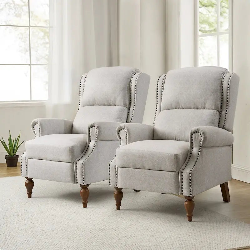 Fauteuil inclinable manuel traditionnel à enroulement, pieds en bois massif, ensemble deux pièces