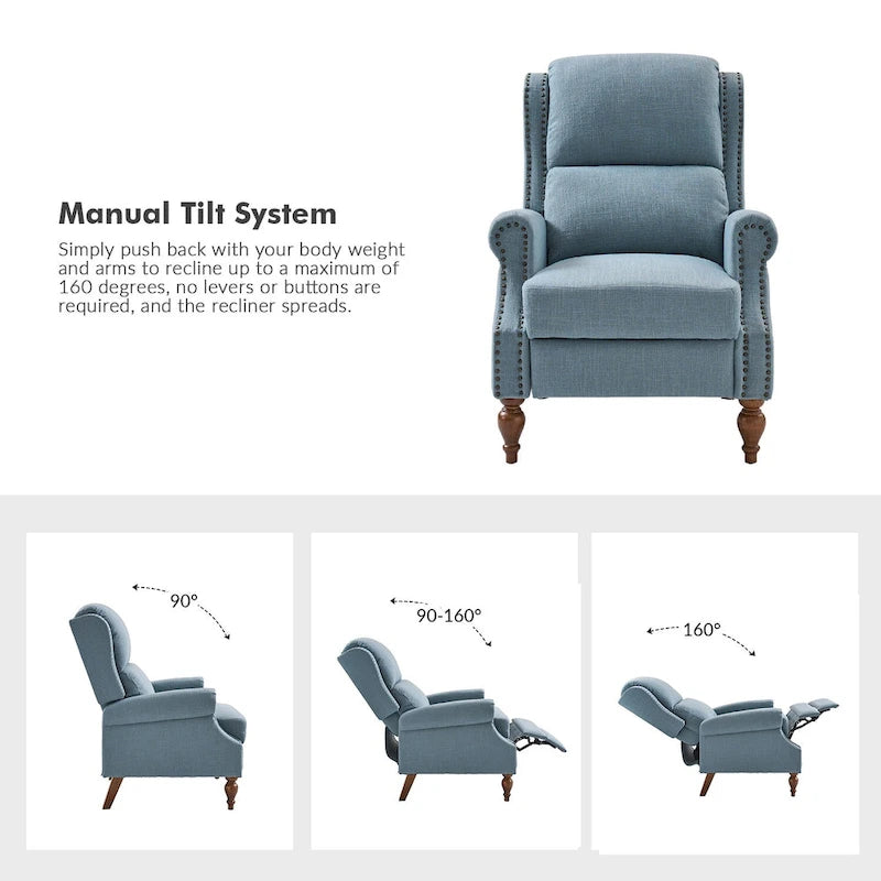 Fauteuil inclinable manuel traditionnel à enroulement, pieds en bois massif, ensemble deux pièces