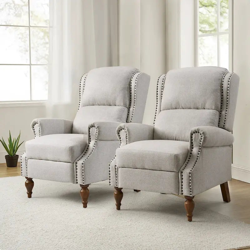 Fauteuil inclinable manuel traditionnel à enroulement, pieds en bois massif, ensemble deux pièces