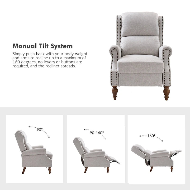 Fauteuil inclinable manuel traditionnel à enroulement, pieds en bois massif, ensemble deux pièces