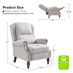 Fauteuil inclinable manuel traditionnel à enroulement, pieds en bois massif, ensemble deux pièces