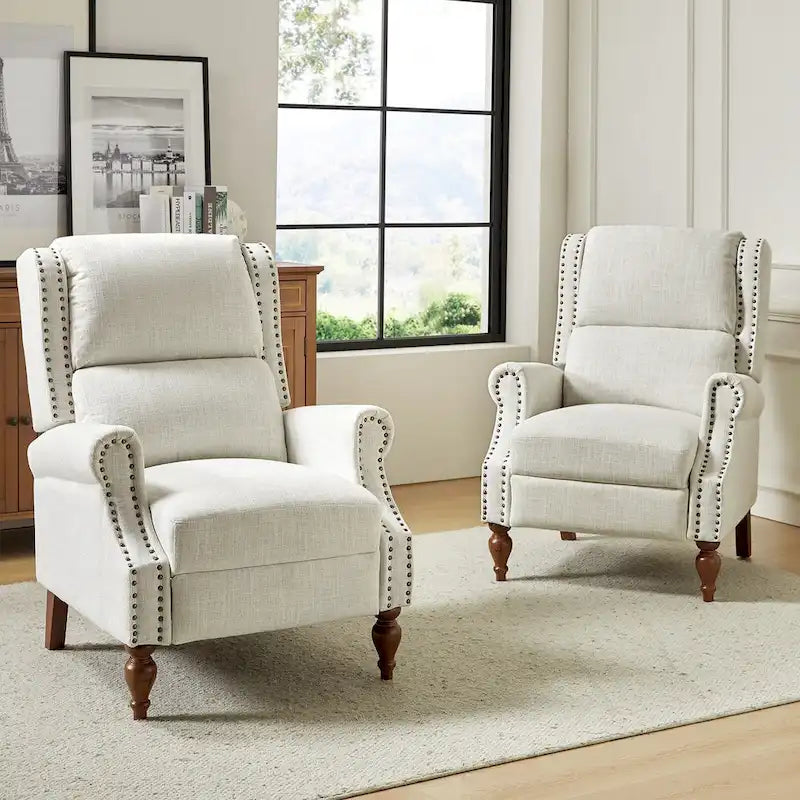 Fauteuil inclinable manuel traditionnel à enroulement, pieds en bois massif, ensemble deux pièces