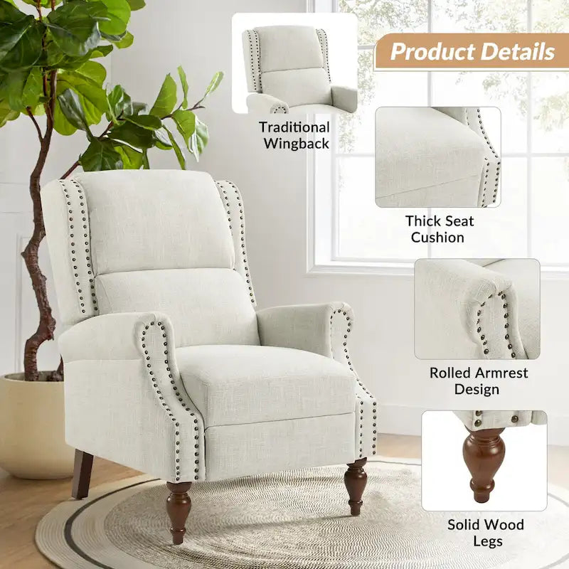 Fauteuil inclinable manuel traditionnel à enroulement, pieds en bois massif, ensemble deux pièces