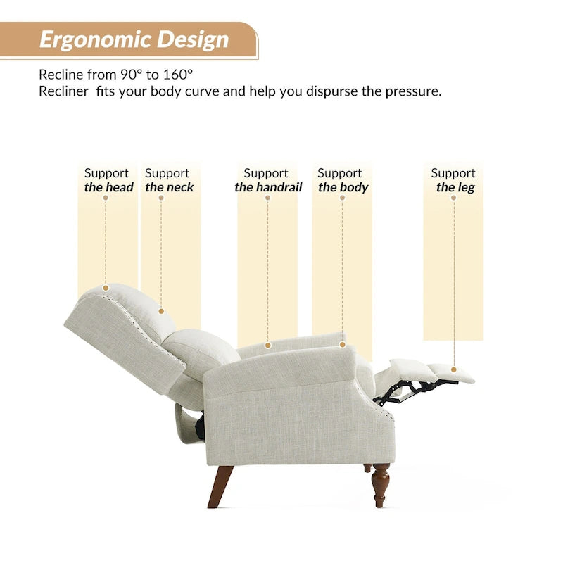 Fauteuil inclinable manuel traditionnel à enroulement, pieds en bois massif, ensemble deux pièces