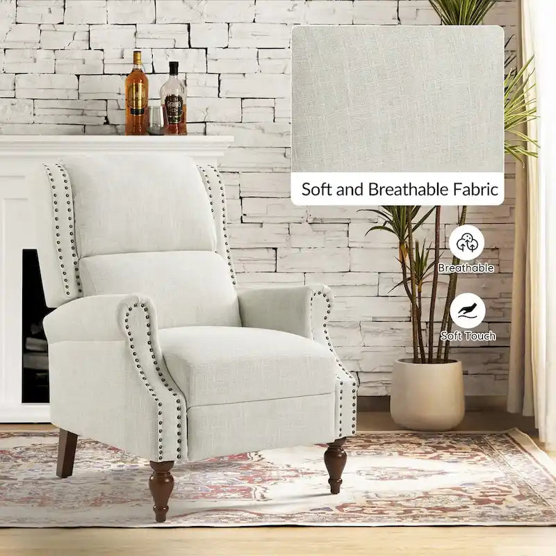 Fauteuil inclinable manuel traditionnel à enroulement, pieds en bois massif, ensemble deux pièces