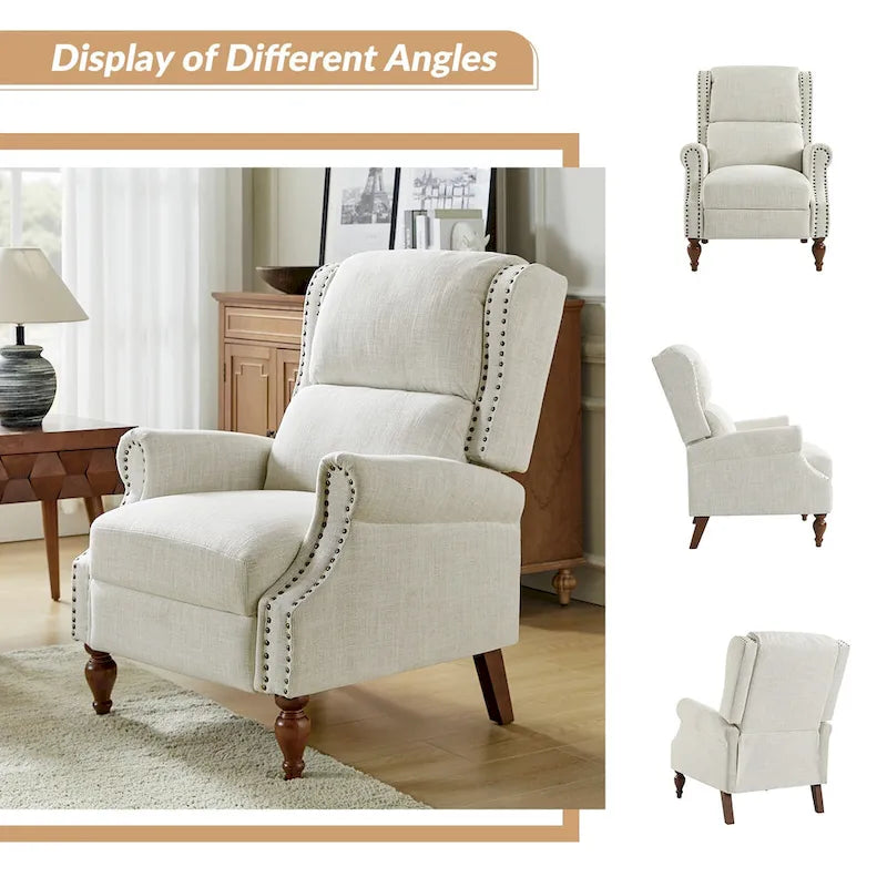 Fauteuil inclinable manuel traditionnel à enroulement, pieds en bois massif, ensemble deux pièces