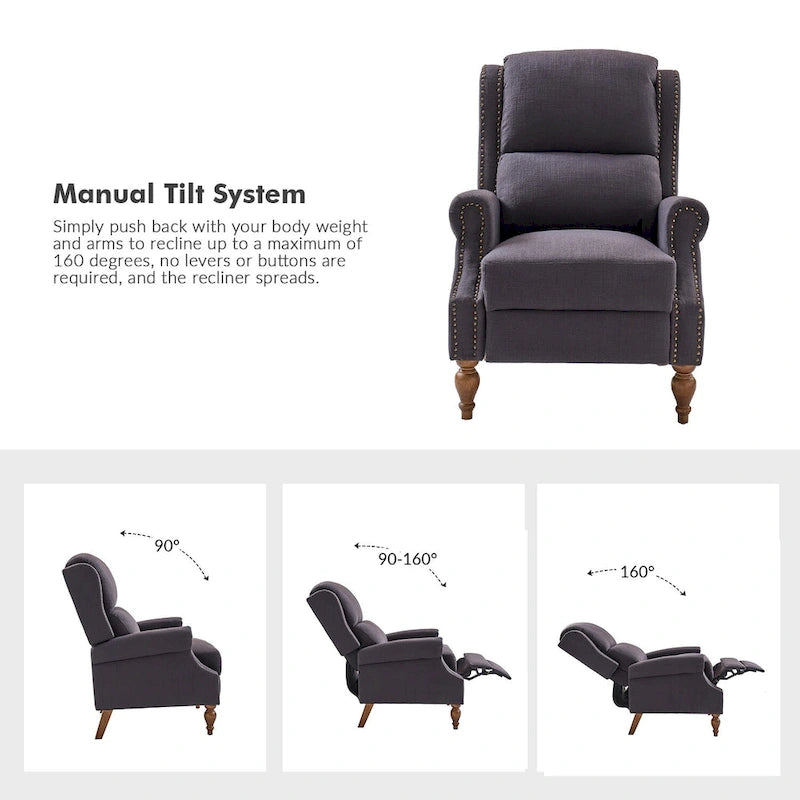 Fauteuil inclinable manuel traditionnel à enroulement, pieds en bois massif, ensemble deux pièces