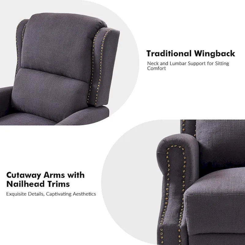 Fauteuil inclinable manuel traditionnel à enroulement, pieds en bois massif, ensemble deux pièces