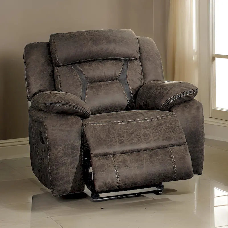   39 Inch Manual Glider Recliner Chair, Brown Microfiber, Solid Wood