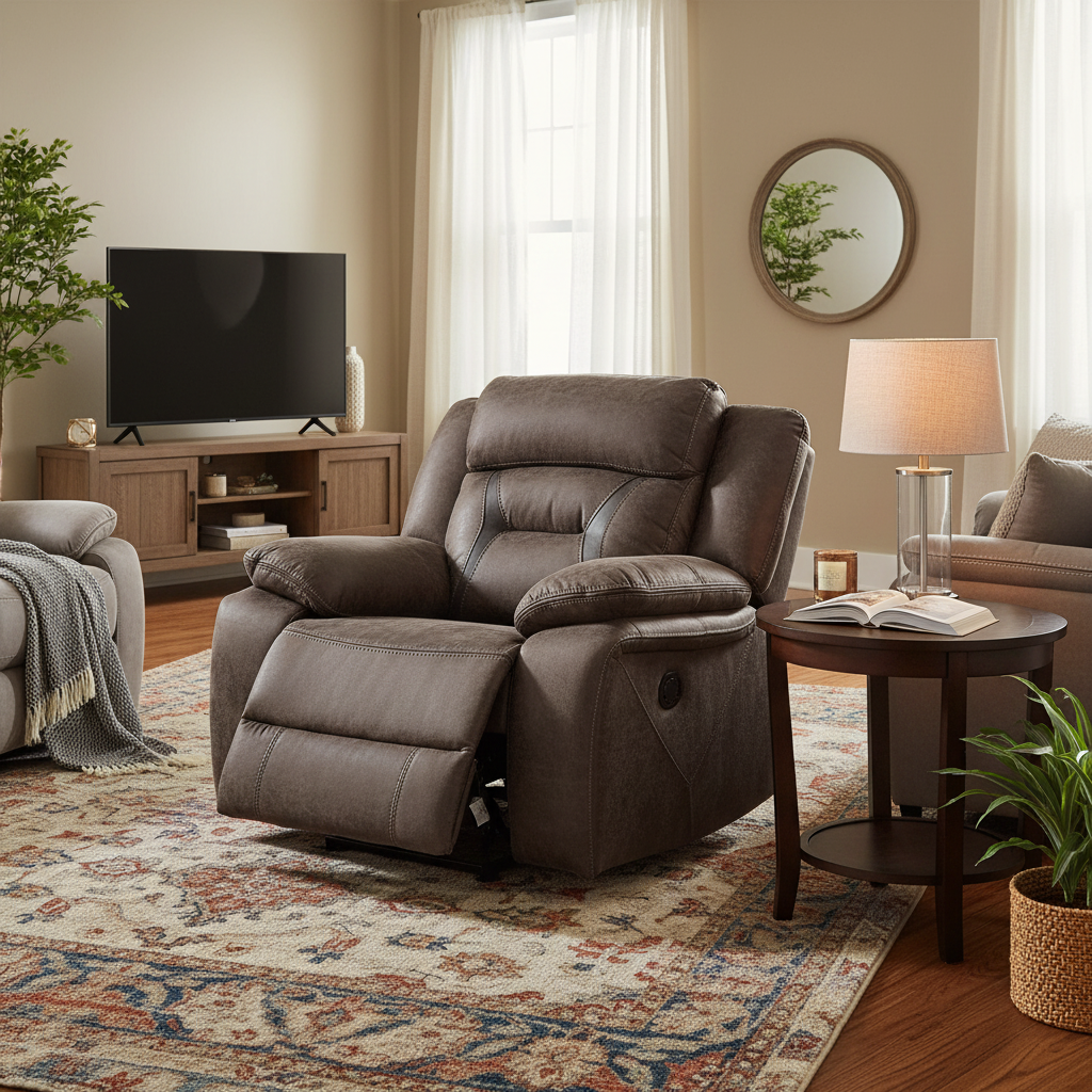 Fauteuil inclinable planeur manuel 39 pouces, microfibre marron, bois massif