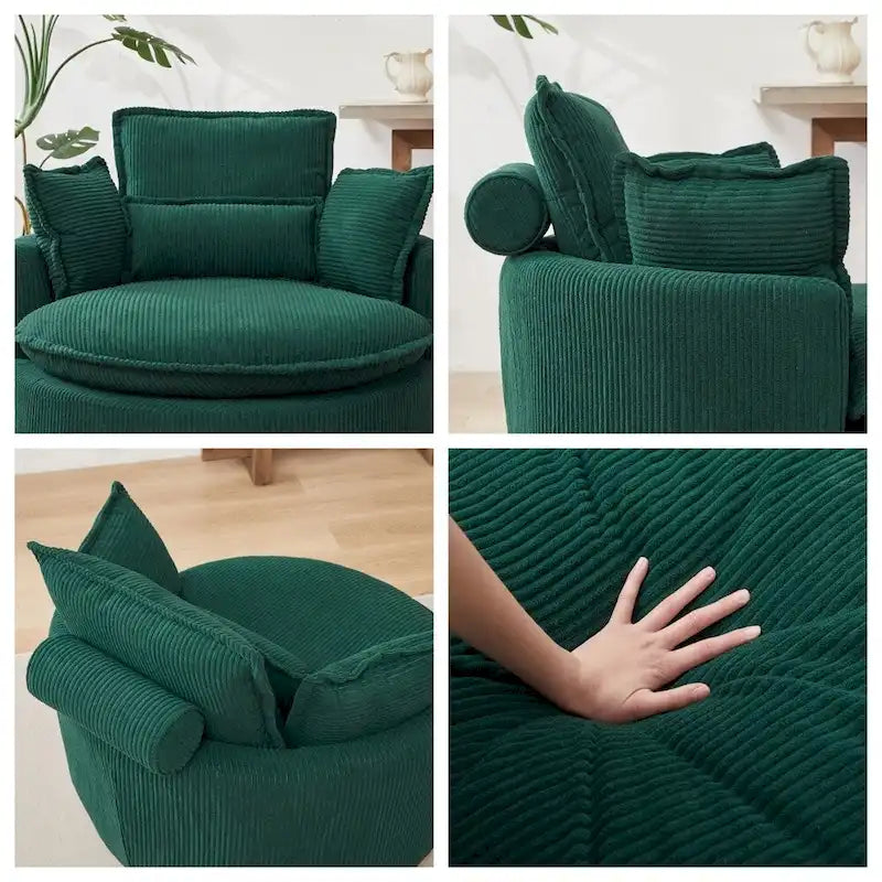 Fauteuil pivotant surdimensionné avec pouf de rangement lune et 4 oreillers