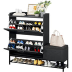 Meuble de rangement pour chaussures de ferme avec banc à chaussures, rangement de chaussures d'entrée avec 2 tiroirs basculants pour 16 paires - 23,9 l x 119,6 L x 104,9 H cm