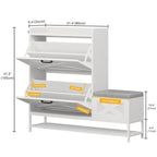 Meuble de rangement pour chaussures de ferme avec banc à chaussures, rangement de chaussures d'entrée avec 2 tiroirs basculants pour 16 paires - 23,9 l x 119,6 L x 104,9 H cm