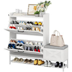 Meuble de rangement pour chaussures de ferme avec banc à chaussures, rangement de chaussures d'entrée avec 2 tiroirs basculants pour 16 paires - 23,9 l x 119,6 L x 104,9 H cm