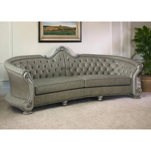   113 Bone Faux Leather Sofa And Toss Pillows With White Legs - 113