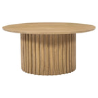 Table basse, plateau rond de 34 pouces avec base cannelée en bois de manguier brun naturel