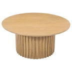 Table basse, plateau rond de 34 pouces avec base cannelée en bois de manguier brun naturel