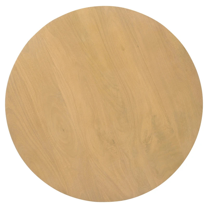 Table basse, plateau rond de 34 pouces avec base cannelée en bois de manguier brun naturel