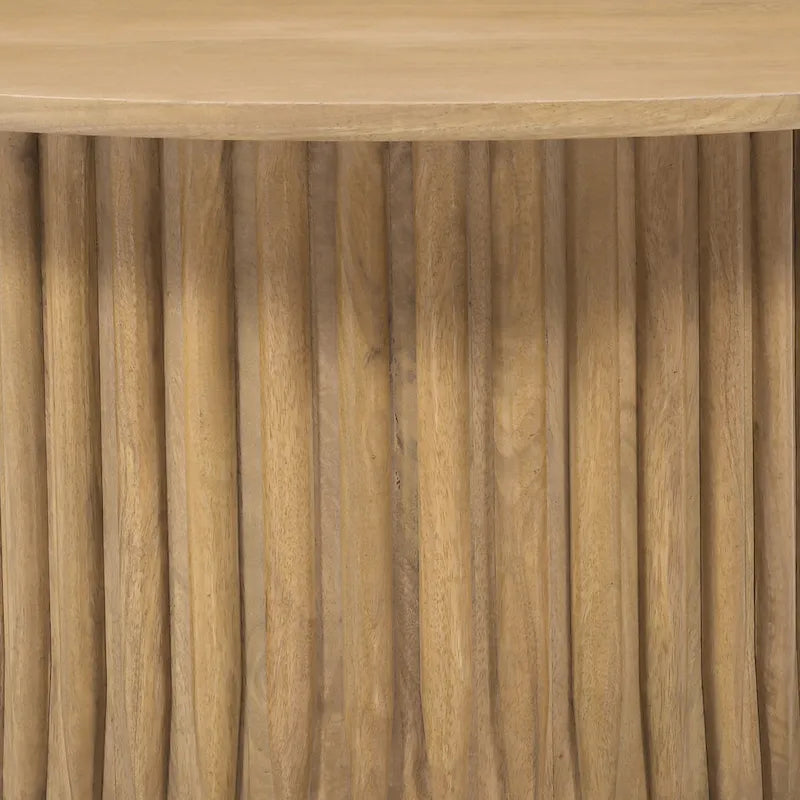 Table basse, plateau rond de 34 pouces avec base cannelée en bois de manguier brun naturel