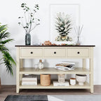 Console rétro avec deux étagères ouvertes, cadre et pieds en bois de pin massif pour salon