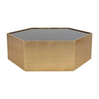 Table basse hexagonale moderne en bois doré avec plateau en verre - 48 x 42 x 16