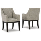   24 Inch Dining Armchair, Set of 2, Padded Beige Upholstery, Brown Legs