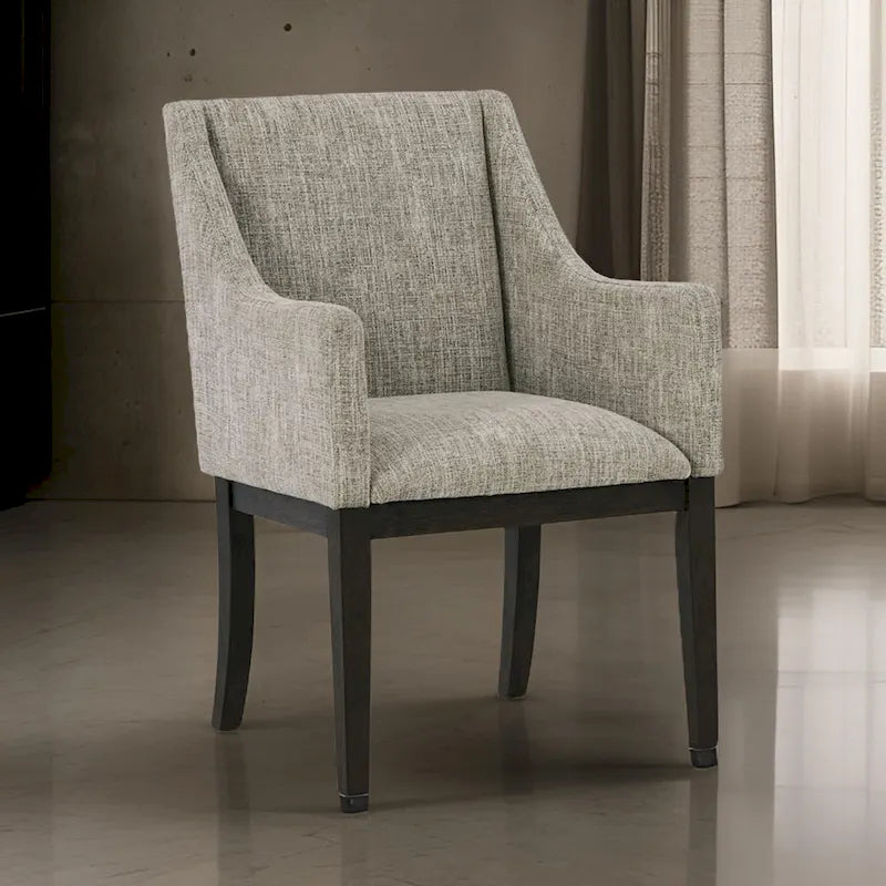 Fauteuil de salle à manger 24 pouces, lot de 2, revêtement beige rembourré, pieds marron