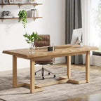 63 Inches Computer Desk, Rectangular Writing Table with Solid Wood Legs and Thickened Desktop