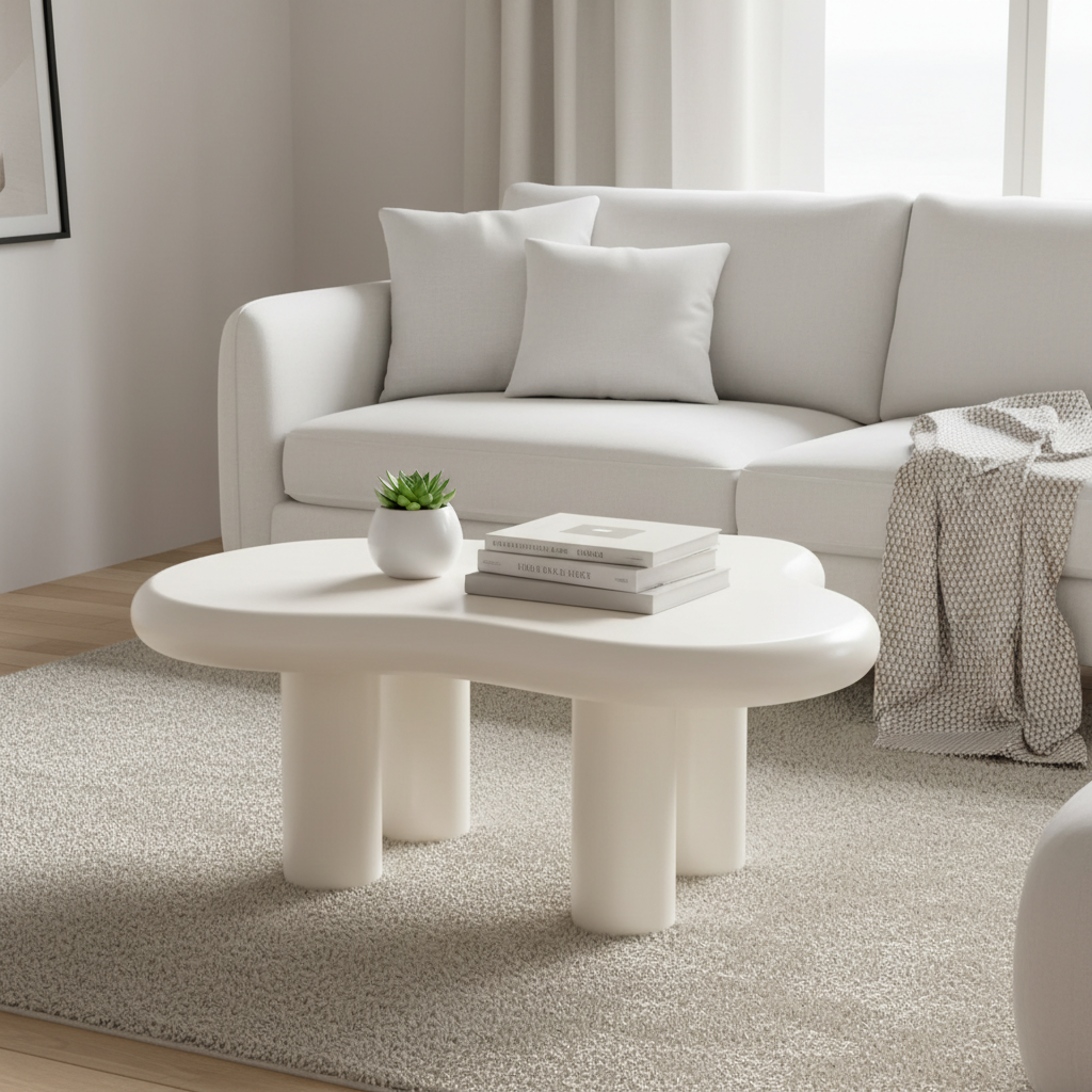 Table basse de 100,0 cm en bois manufacturé en forme de nuage avec 4 pieds en PVC
