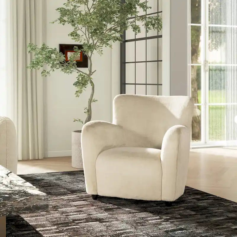 Fauteuil d'appoint incurvé 32 avec accoudoirs en fausse fourrure capitonnée